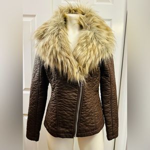 VENUS Faux Leather Jacket with faux Fur Collar